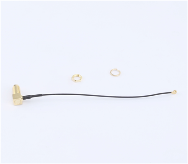IPEX轉SMA鍍金彎頭，外螺內孔，RG1.13黑色線材，L=120mm 三件套——KH-IPEX-SMA-W-120